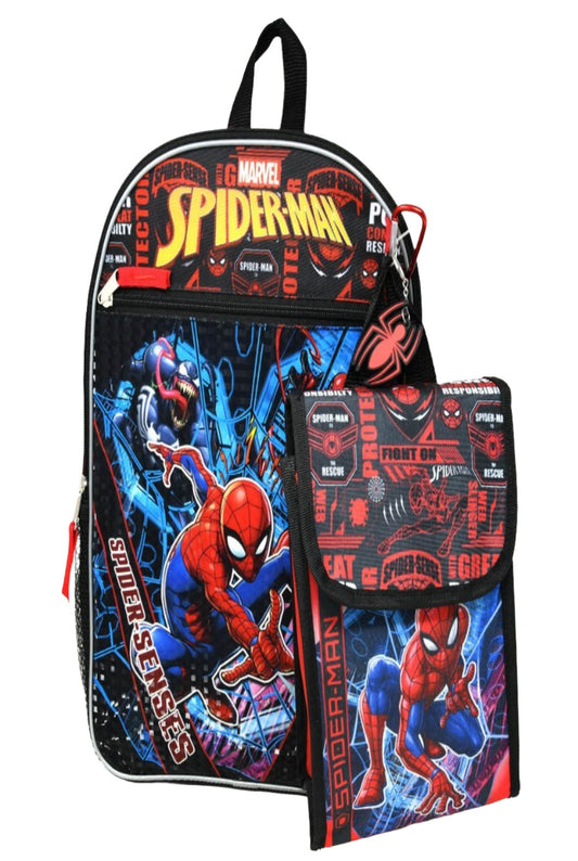 Spiderman 16 Backpack 4pc Set with Lunch Kit, Key Chain & Carabiner