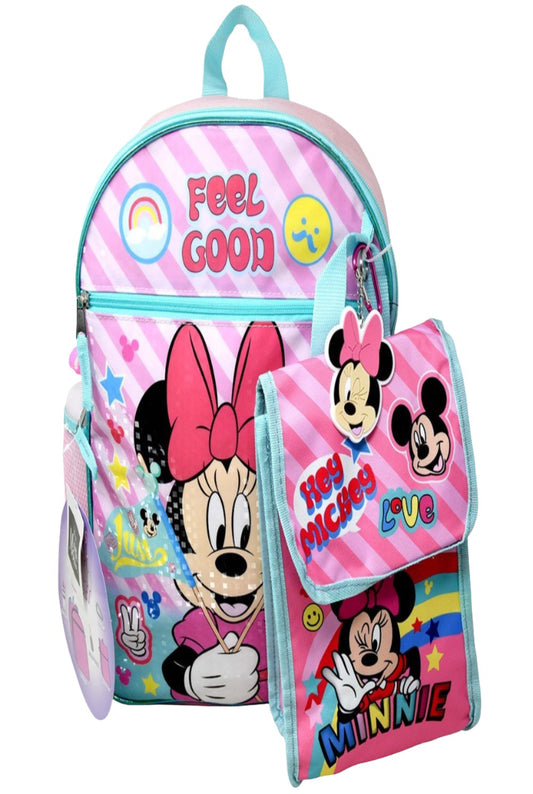 Minnie 16 Backpack 5pc Set with Lunch Kit, Bottle, Keychain & Carabiner